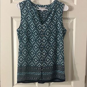 Croft & Barrow Teal Geometric Sleeveless Blouse